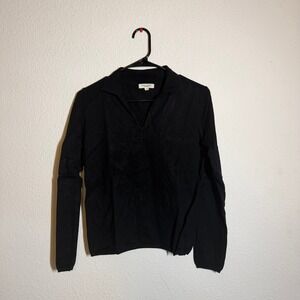 Max Studio London Womens Black Long Sleeve V-Neck Polo Collar Sweater Size S